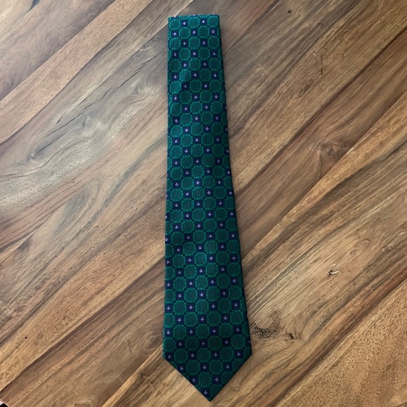Thomas Pink Tie with Green, Navy Blue and Purple Detail - Picture 1 of 3